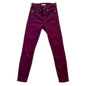 GOOD AMERICAN SIZE 0 24 MAROON COLORED JEANS COATED DENIM SKINNY LEG JEGGINGS